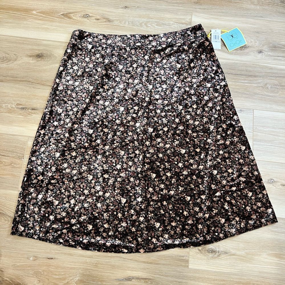CECE Whistful Daydream Rich Black Floral Skirt